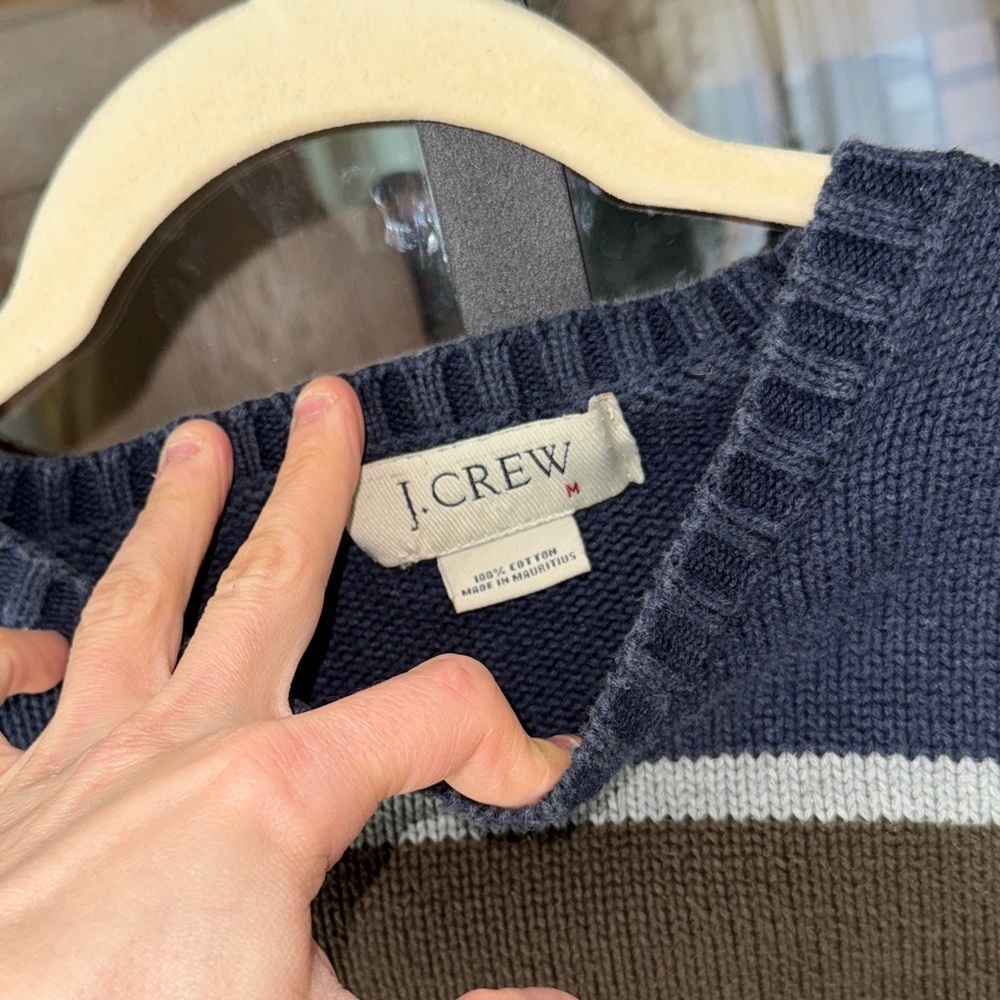 Vintage J. Crew navy striped cotton sweater knit crewneck ribbed academia - Picture 2 of 5